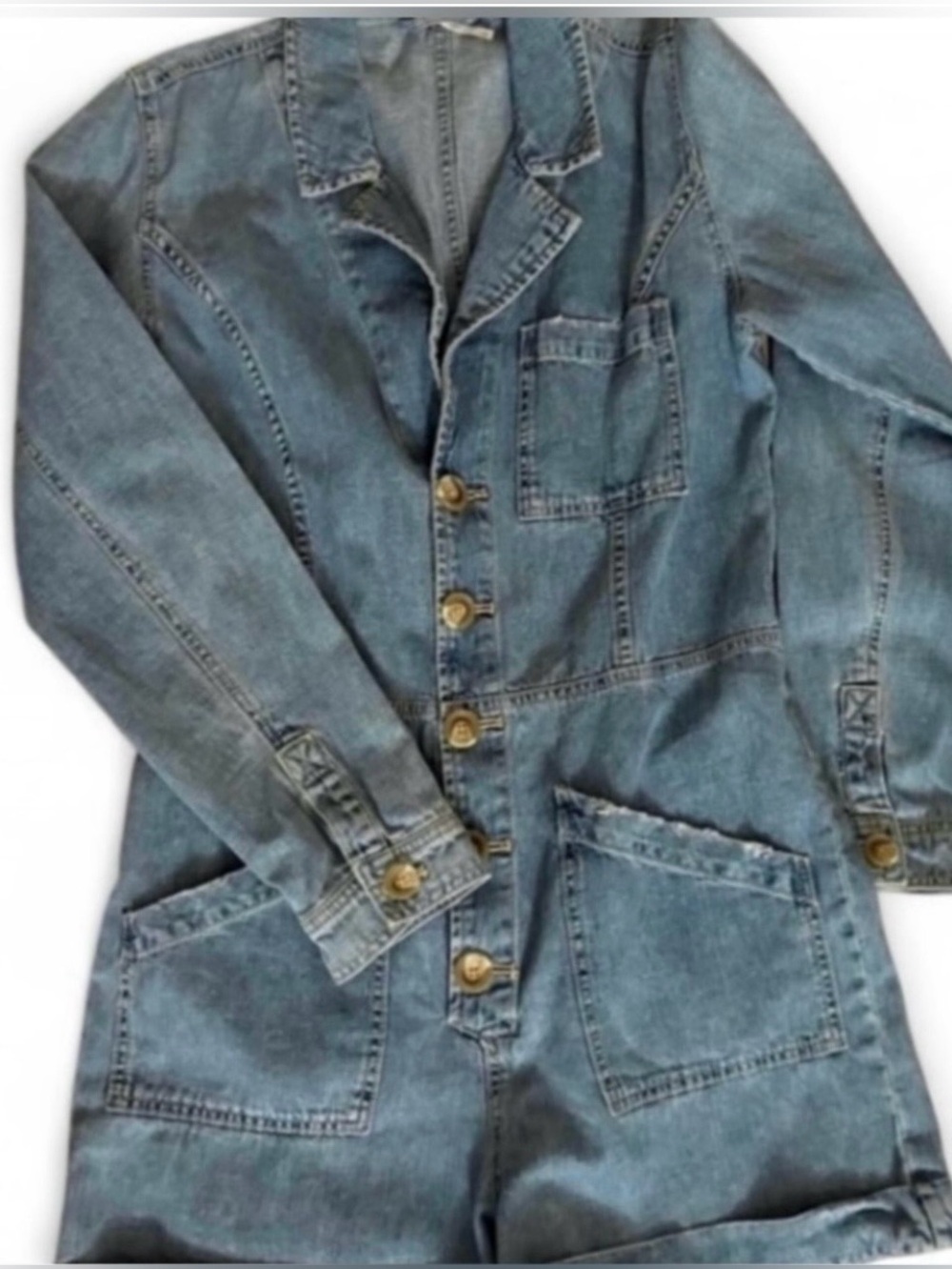 Free People Denim Shorts long sleeve romper Size Small